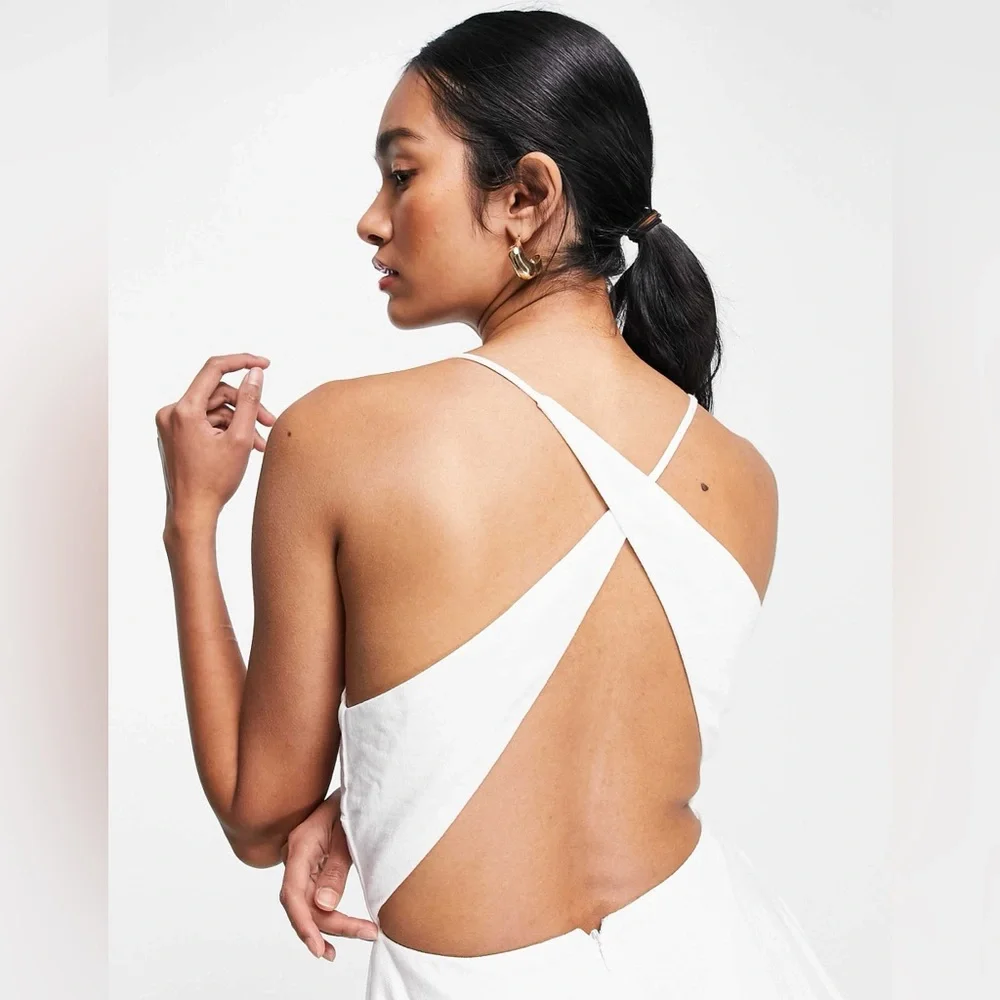ASOS EDITION linen cami midi dress with cut out detail in white - Picture 3 of 8